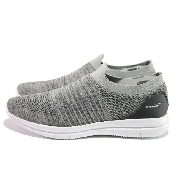 Сиви мъжки спортни обувки, текстилна материя - спортни обувки за пролетта и лятото N 100013700