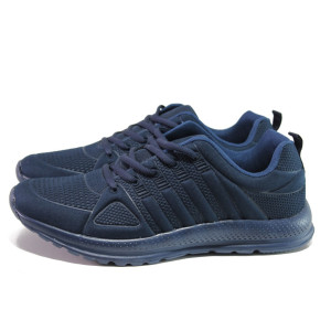 Тъмносини мъжки спортни обувки, текстилна материя - спортни обувки за пролетта и лятото N 100013709