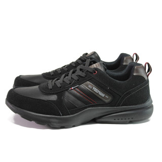Черни мъжки маратонки, здрава еко-кожа - спортни обувки за пролетта и лятото N 100013716