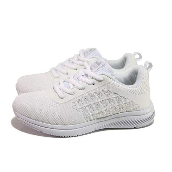 Бели детски маратонки, текстилна материя - спортни обувки за пролетта и лятото N 100013808