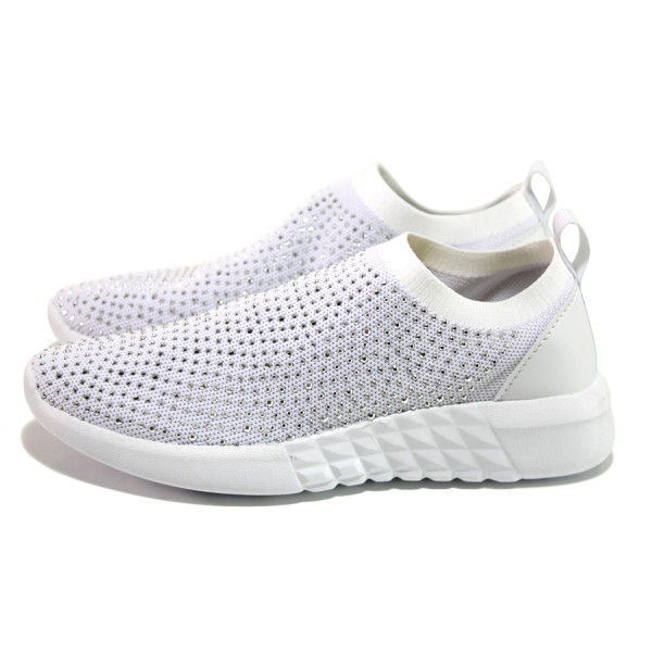Бели дамски маратонки, текстилна материя - спортни обувки за пролетта и лятото N 100013956