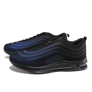 Сини мъжки маратонки, текстилна материя - спортни обувки за целогодишно ползване N 100014444