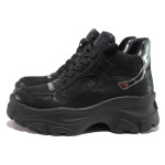 Черни тинейджърски маратонки, еко-кожа и текстилна материя - спортни обувки за целогодишно ползване N 100014456