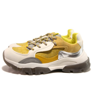 Жълти тинейджърски маратонки, еко-кожа и велурена кожа - спортни обувки за целогодишно ползване N 100014452