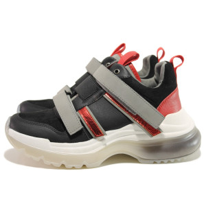 Черни тинейджърски маратонки, еко-кожа и велурена кожа - спортни обувки за целогодишно ползване N 100014455