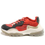 Червени тинейджърски маратонки, еко-кожа и велурена кожа - спортни обувки за целогодишно ползване N 100014454