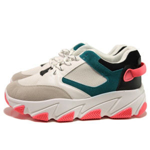 Розови спортни дамски обувки, еко-кожа и велурена кожа - спортни обувки за целогодишно ползване N 100014448