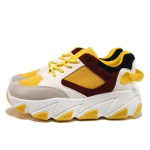 Жълти тинейджърски маратонки, еко-кожа и велурена кожа - спортни обувки за целогодишно ползване N 100014449