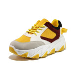 Жълти тинейджърски маратонки, еко-кожа и велурена кожа - спортни обувки за целогодишно ползване N 100014449