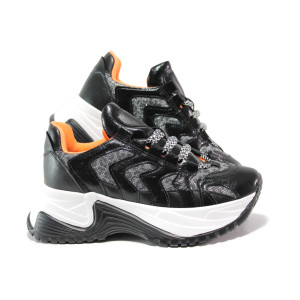 Черни спортни дамски обувки, еко-кожа и текстилна материя - спортни обувки за есента и зимата N 100014495