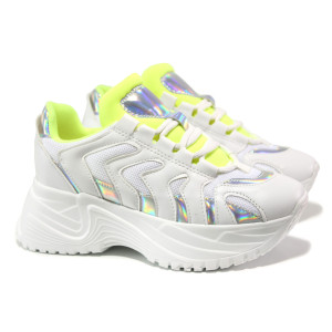 Бели спортни дамски обувки, еко-кожа и текстилна материя - спортни обувки за есента и зимата N 100014496