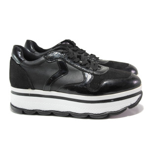 Черни спортни дамски обувки, здрава еко-кожа - спортни обувки за есента и зимата N 100014497