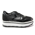 Черни спортни дамски обувки, здрава еко-кожа - спортни обувки за есента и зимата N 100014497