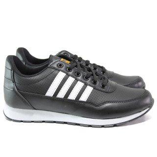 Черни мъжки маратонки, здрава еко-кожа - спортни обувки за целогодишно ползване N 100014595