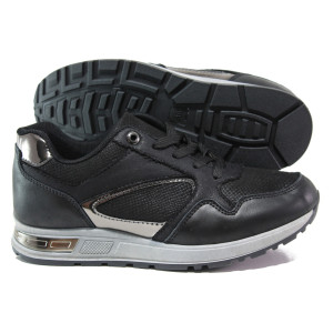 Черни дамски маратонки, здрава еко-кожа - спортни обувки за целогодишно ползване N 100014590