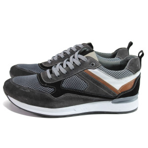 Сиви мъжки спортни обувки, естествена велурена кожа и еко-кожа - спортни обувки за пролетта и лятото N 100015072