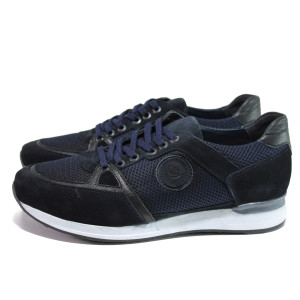 Тъмносини мъжки спортни обувки, естествена велурена кожа и еко-кожа - спортни обувки за пролетта и лятото N 100015076