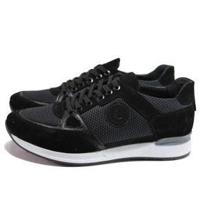 Черни мъжки спортни обувки, естествена велурена кожа и еко-кожа - спортни обувки за пролетта и лятото N 100015077