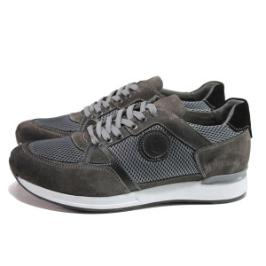 Сиви мъжки спортни обувки, естествена велурена кожа и еко-кожа - спортни обувки за пролетта и лятото N 100015080