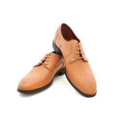 Светлокафяви официални мъжки обувки, естествена кожа перфорирана - официални обувки за целогодишно ползване N 100018160