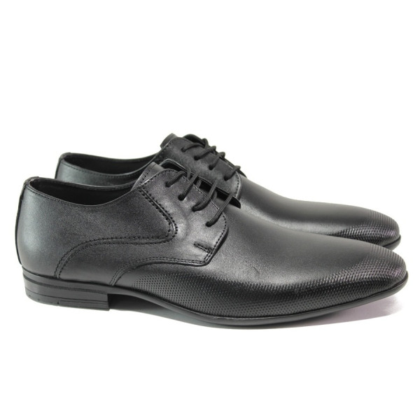 Анатомични черни мъжки обувки, естествена кожа - официални обувки за целогодишно ползване N 100013592