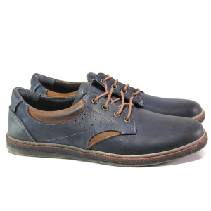 Анатомични тъмносини мъжки обувки, естествена кожа - всекидневни обувки за пролетта и лятото N 100013585