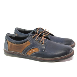 Анатомични тъмносини мъжки обувки, естествена кожа - всекидневни обувки за пролетта и лятото N 100013587