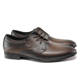 Анатомични кафяви мъжки обувки, естествена кожа - официални обувки за целогодишно ползване N 100013687