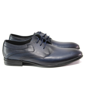 Анатомични тъмносини мъжки обувки, естествена кожа - официални обувки за целогодишно ползване N 100013804