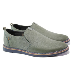 Анатомични зелени мъжки обувки, естествена кожа - ежедневни обувки за пролетта и лятото N 100013825