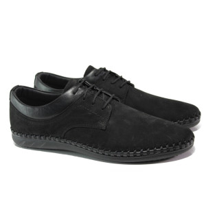 Черни мъжки обувки, естествен набук - ежедневни обувки за пролетта и лятото N 100013901