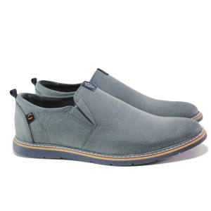 Анатомични сини мъжки обувки, естествена кожа - ежедневни обувки за пролетта и лятото N 100013936