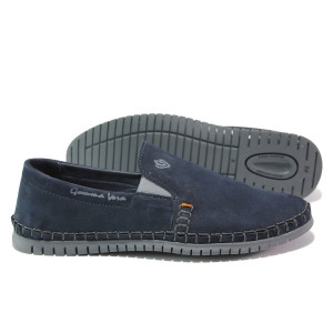 Анатомични тъмносини мъжки обувки, естествен набук - ежедневни обувки за пролетта и лятото N 100013938