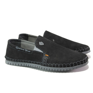 Анатомични черни мъжки обувки, естествен набук - ежедневни обувки за пролетта и лятото N 100013939