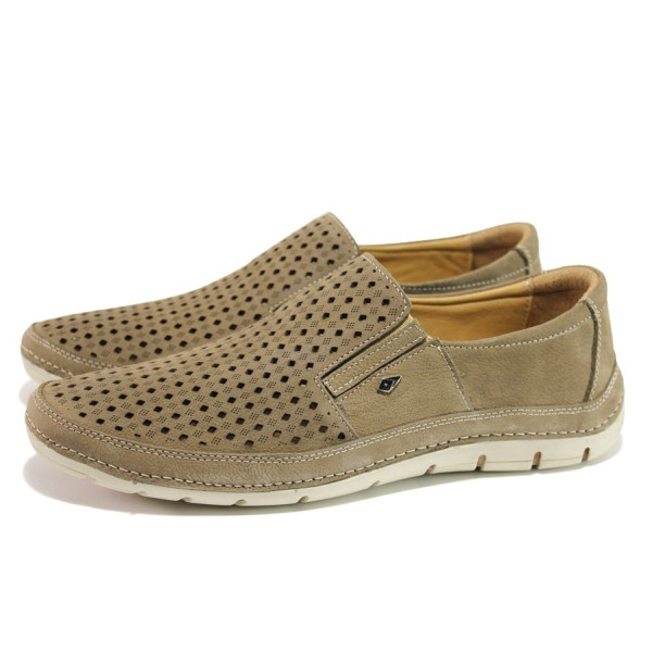 Анатомични бежови мъжки обувки, естествена кожа - всекидневни обувки за пролетта и лятото N 100013990