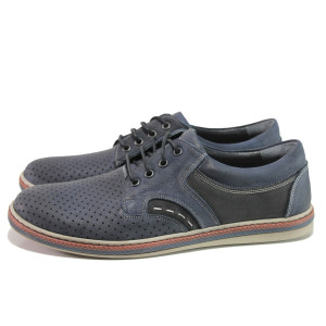 Анатомични тъмносини мъжки обувки, естествена кожа - всекидневни обувки за пролетта и лятото N 100013988