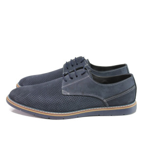 Анатомични тъмносини мъжки обувки, естествен набук - всекидневни обувки за пролетта и лятото N 100014068