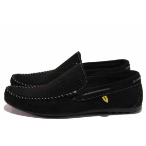 Анатомични черни мъжки мокасини, естествен набук - ежедневни обувки за пролетта и лятото N 100014102