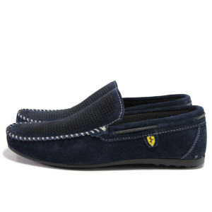 Анатомични тъмносини мъжки обувки, естествен набук - ежедневни обувки за пролетта и лятото N 100014168