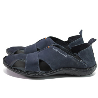 Тъмносини ортопедични мъжки сандали, естествен набук - ежедневни обувки за пролетта и лятото N 100012482