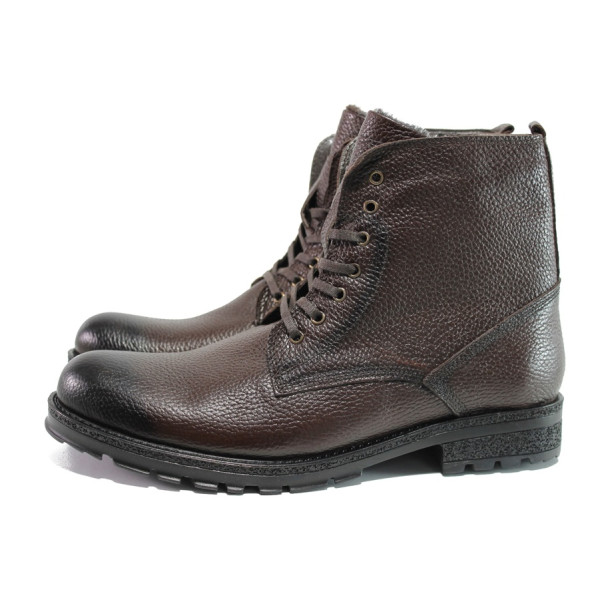 Кафяви мъжки боти, естествена кожа - ежедневни обувки за есента и зимата N 100014785