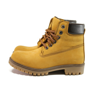 Жълти анатомични юношески боти, естествен набук - ежедневни обувки за есента и зимата N 100014976