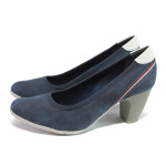 Тъмносини дамски обувки със среден ток, здрава еко-кожа - всекидневни обувки за пролетта и лятото N 100013502