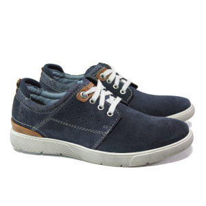 Тъмносини мъжки обувки, естествен набук - всекидневни обувки за пролетта и лятото N 100013506