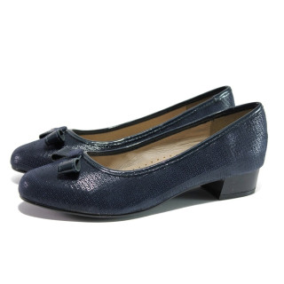 Тъмносини дамски обувки със среден ток, естествена кожа - всекидневни обувки за пролетта и лятото N 100013508
