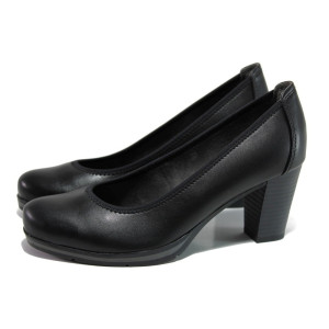 Черни дамски обувки с висок ток, здрава еко-кожа - всекидневни обувки за пролетта и лятото N 100013507