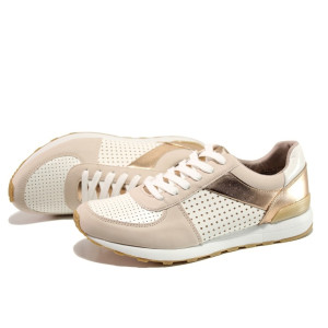 Розови дамски обувки с равна подметка, здрава еко-кожа - спортни обувки за пролетта и лятото N 100013513