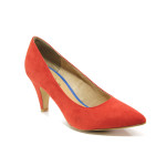 Червени дамски обувки с висок ток, качествен еко-велур - всекидневни обувки за пролетта и лятото N 100013510