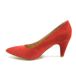 Червени дамски обувки с висок ток, качествен еко-велур - всекидневни обувки за пролетта и лятото N 100013510