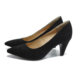 Черни дамски обувки с висок ток, качествен еко-велур - всекидневни обувки за пролетта и лятото N 100013521